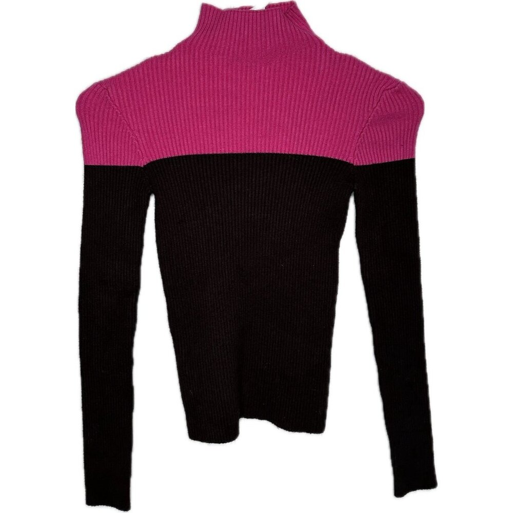 Zara color block turtleneck sweater Pink Black Ribbed Small - Picture 2 of 6